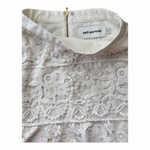 Self-Portrait White Floral Lace Mini Skirt – Guipure Lace, Zip Back